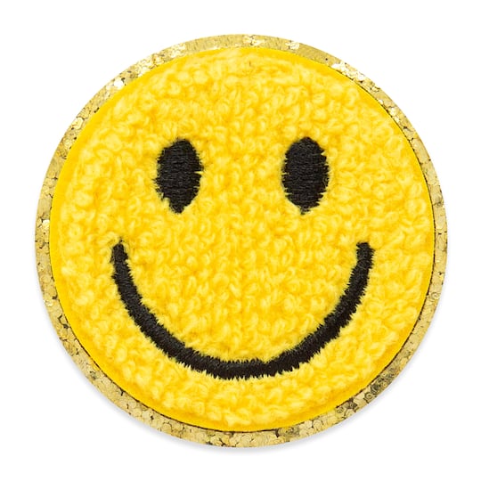 Yellow Embroidered Smiley Face Iron-On & Adhesive Patch by Make Market®